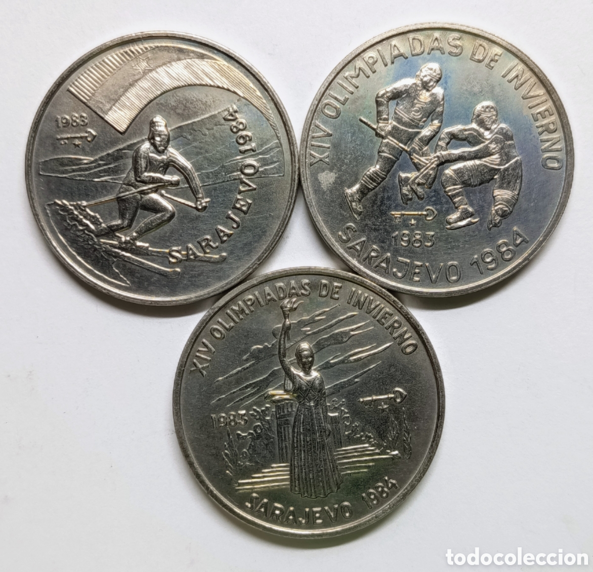 Monedas antiguas de Am&eacute;rica: CUBA. 3x1 PESO 1983 &ldquo;XIV OLIMPIADAS DE INVIERNO SARAJEVO 1984&rdquo;. COBRE-N&Iacute;QUEL. RARAS