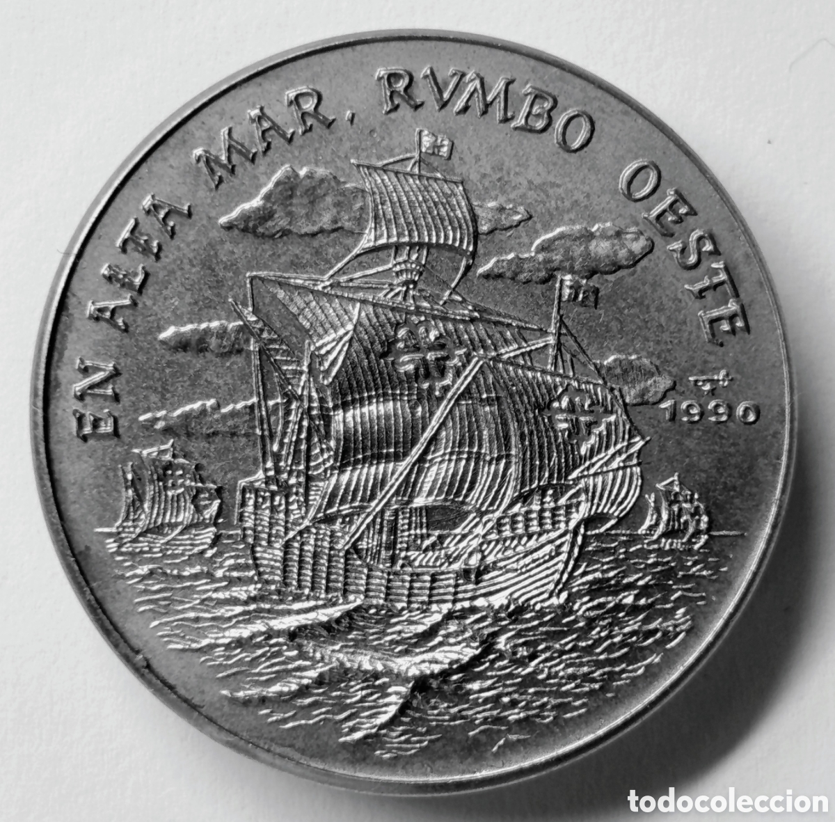 Monedas antiguas de Am&eacute;rica: CUBA. 1 PESO 1990 &ldquo;EN ALTA MAR, RUMBO OESTE&rdquo;. COBRE-N&Iacute;QUEL