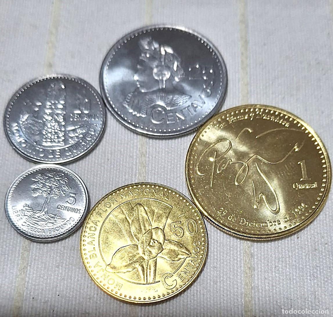 Monedas antiguas de Am&eacute;rica: Guatemala, Set 5 monedas: 5, 10, 25 y 50 ctvos. + 1 Quetzal./ Sin Circular./ Fotos.