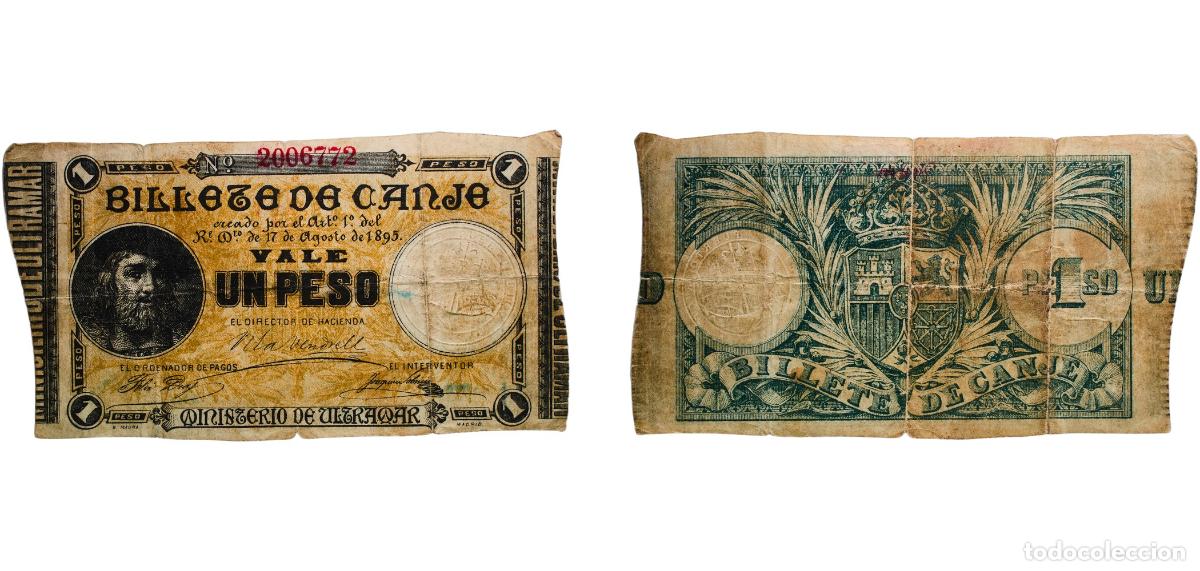 Monedas antiguas de Am&eacute;rica: Puerto Rico Spanish colony 1895 1 Peso Paper VF P 7b