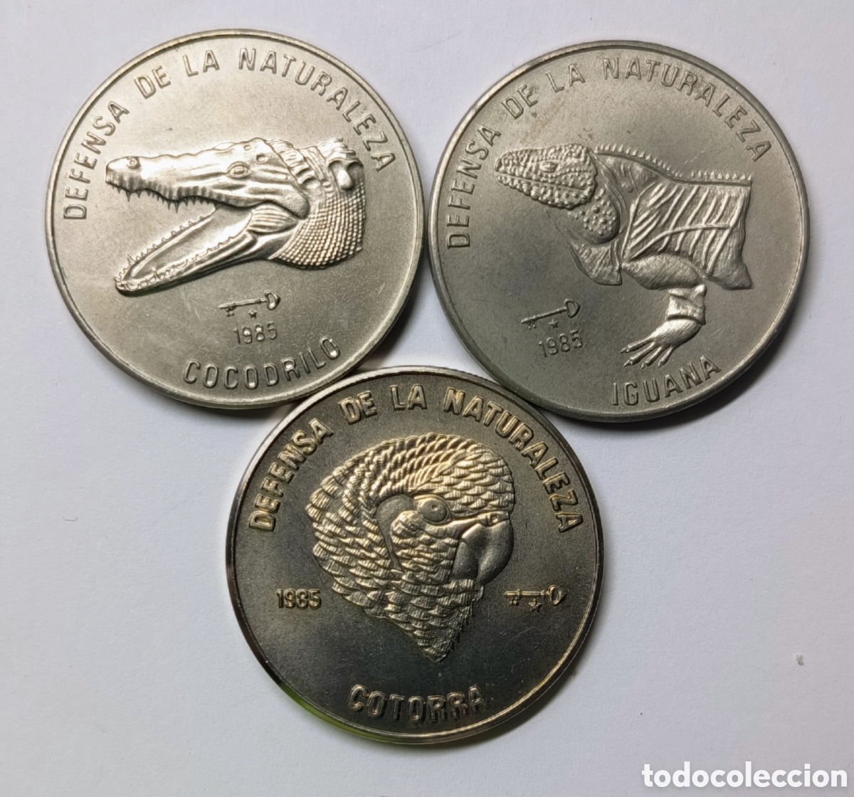Monedas antiguas de Am&eacute;rica: CUBA. 3 MONEDAS DE UN PESO 1985 &rdquo;DEFENSA DE LA NATURALEZA. COBRE-N&Iacute;QUEL. RARAS
