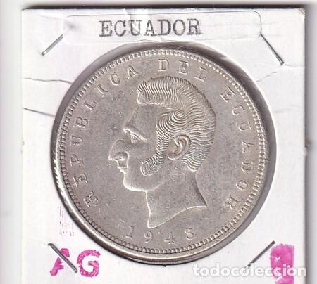 Monedas antiguas de Am&eacute;rica: ECUADOR. Moneda de 5 Sucres de Plata de 1943. MBC.