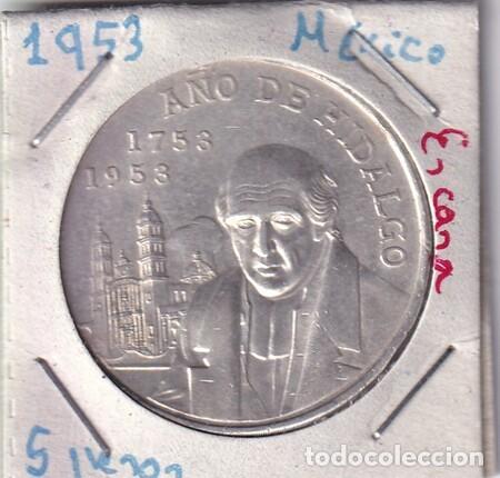 Monedas antiguas de Am&eacute;rica: MEXICO. Moneda de 5 Pesos de Plata 'HIDALGO' de 1953. MBC.