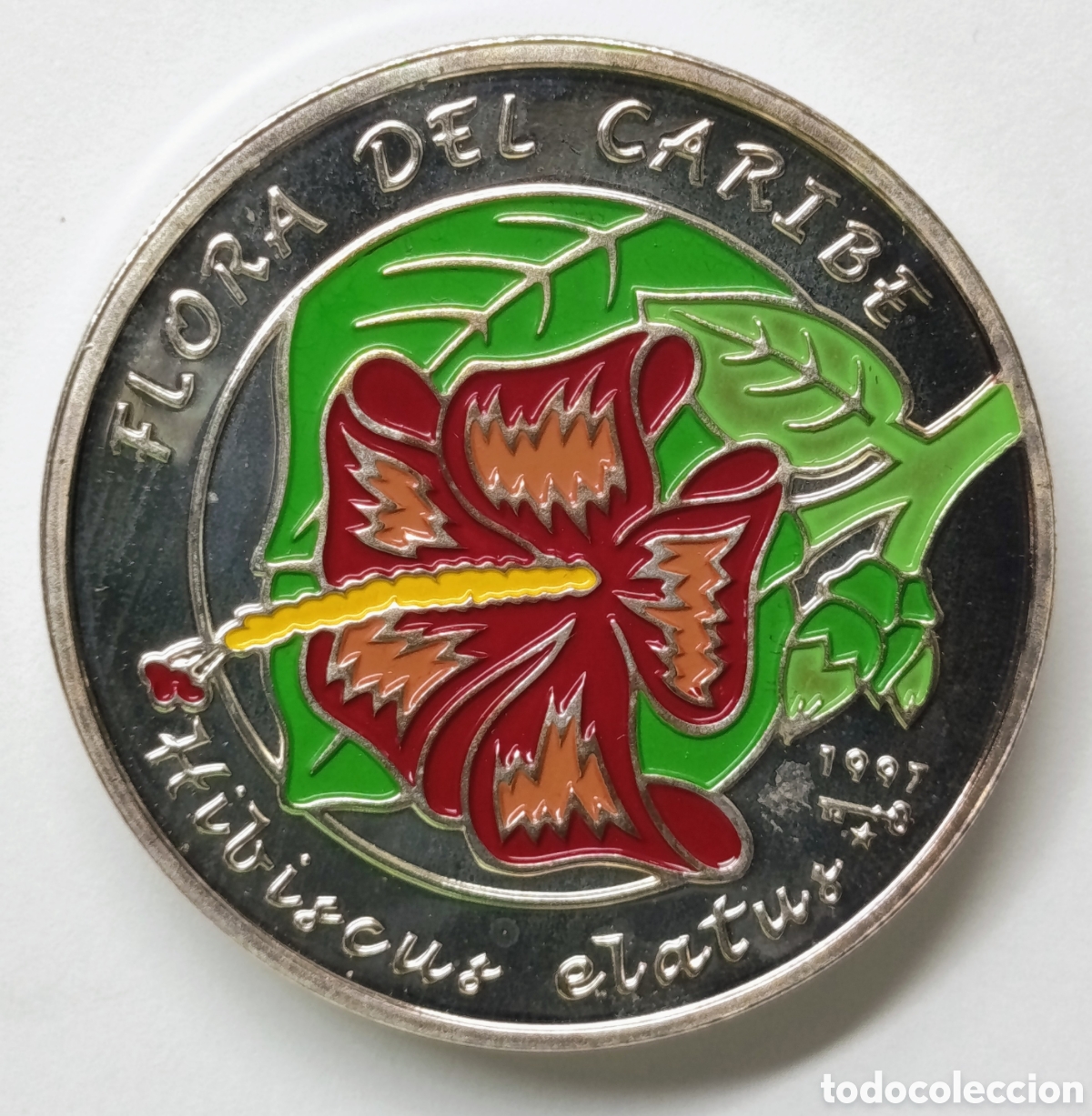 Monedas antiguas de Am&eacute;rica: CUBA. 5 PESOS 1997 &ldquo;FLORA DEL CARIBE. HIBISCUS ELATUS&rdquo;. PLATA. PROOF. ESCASA