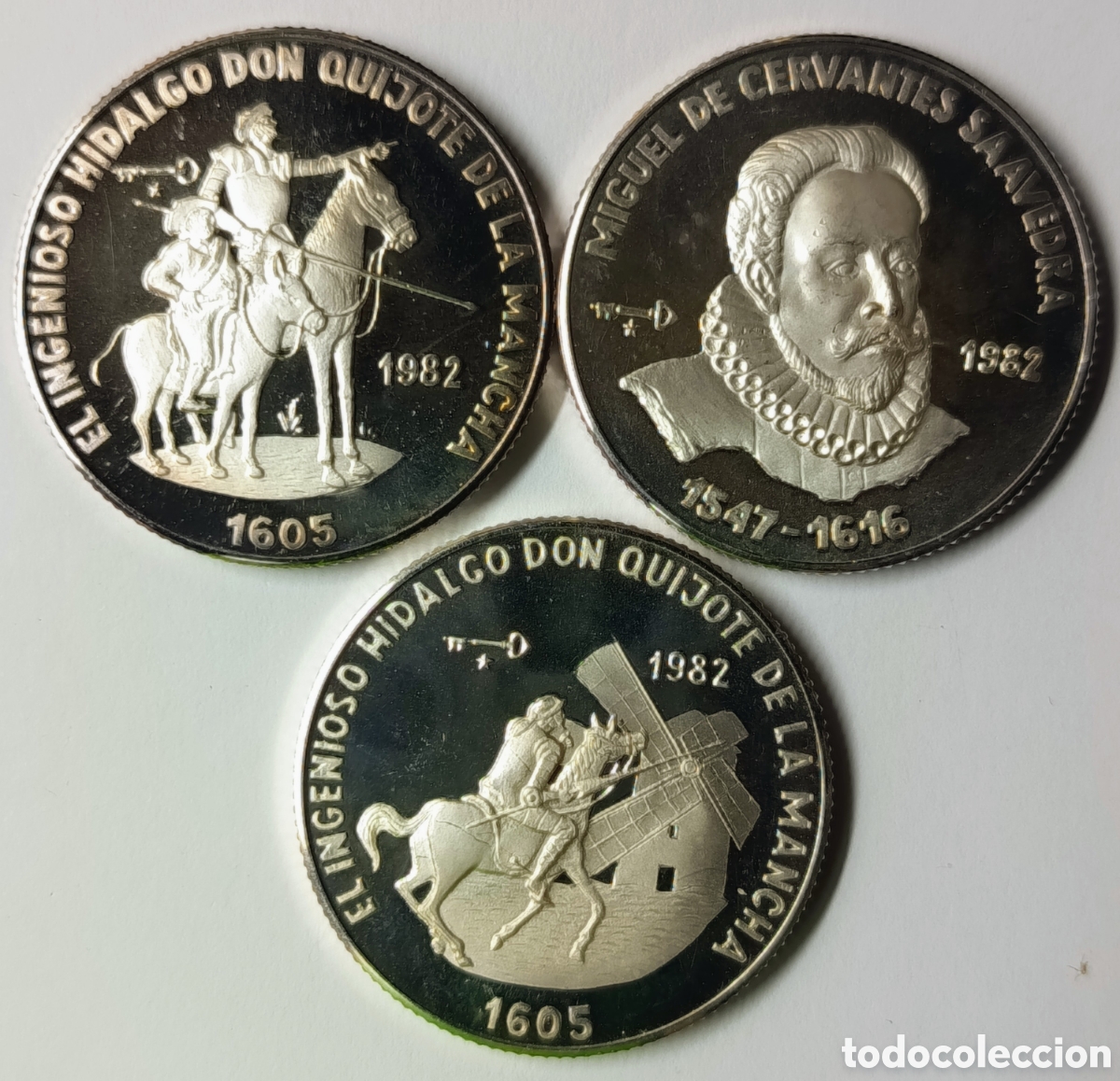 Monedas antiguas de Am&eacute;rica: CUBA. SERIE &ldquo;CERVANTES Y EL QUIJOTE&rdquo;. 1982. 3 MONEDAS DE 5 PESOS. PLATA. PROOF. RARAS