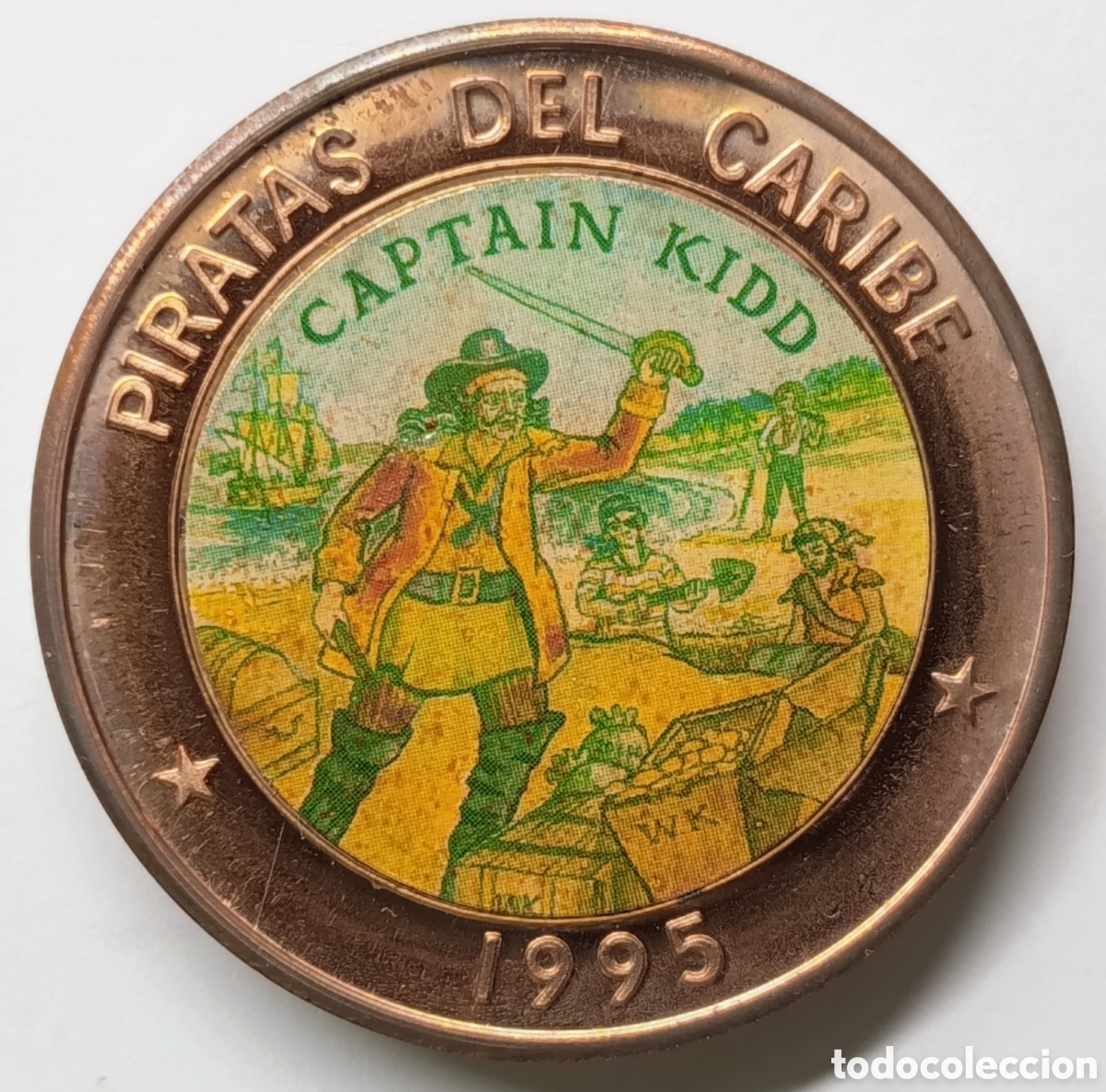 Monedas antiguas de Am&eacute;rica: CUBA. 10 PESOS. 1995 &ldquo;PRUEBA&rdquo; o &ldquo;ESSAI&rdquo;. COBRE &ldquo;PIRATAS DEL CARIBE. CAPTAIN KIDD&rdquo;. MUY RARA