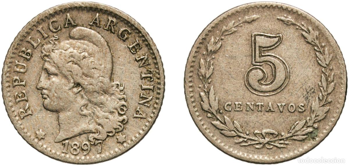 Monedas antiguas de Am&eacute;rica: Argentina Federal Republic 1897 5 Centavos Copper-nickel (Cu 75 Ni 25) (3981000) 1.95g VF CJ 131