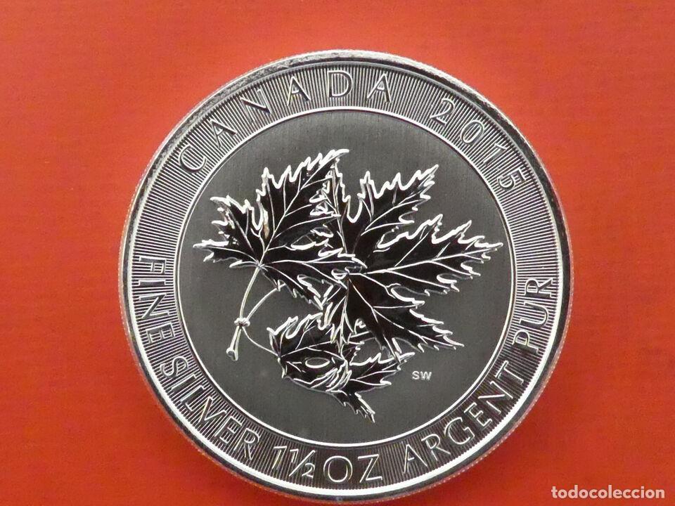 Monedas antiguas de Am&eacute;rica: Maple 1,5 onzas moneda plata 999 2015 Canad&aacute; $8 dolares 46,65 grs La &rdquo;SuperLeaf&rdquo;