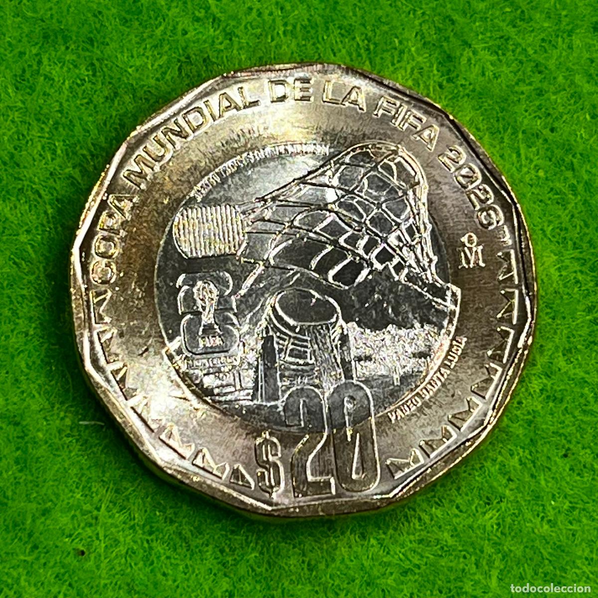 Monedas antiguas de Am&eacute;rica: M&eacute;xico 20 pesos bimet&aacute;lica Mundial futbol 2026, Paseo de Santa Luc&iacute;a Monterrey, M&eacute;jico mo 17441