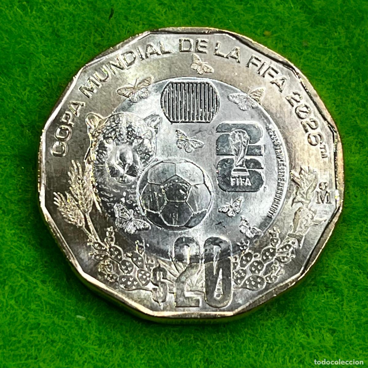 Monedas antiguas de Am&eacute;rica: M&eacute;xico 20 pesos bimet&aacute;lica Mundial futbol 2026, cabeza de un jaguar, M&eacute;jico mo 17441