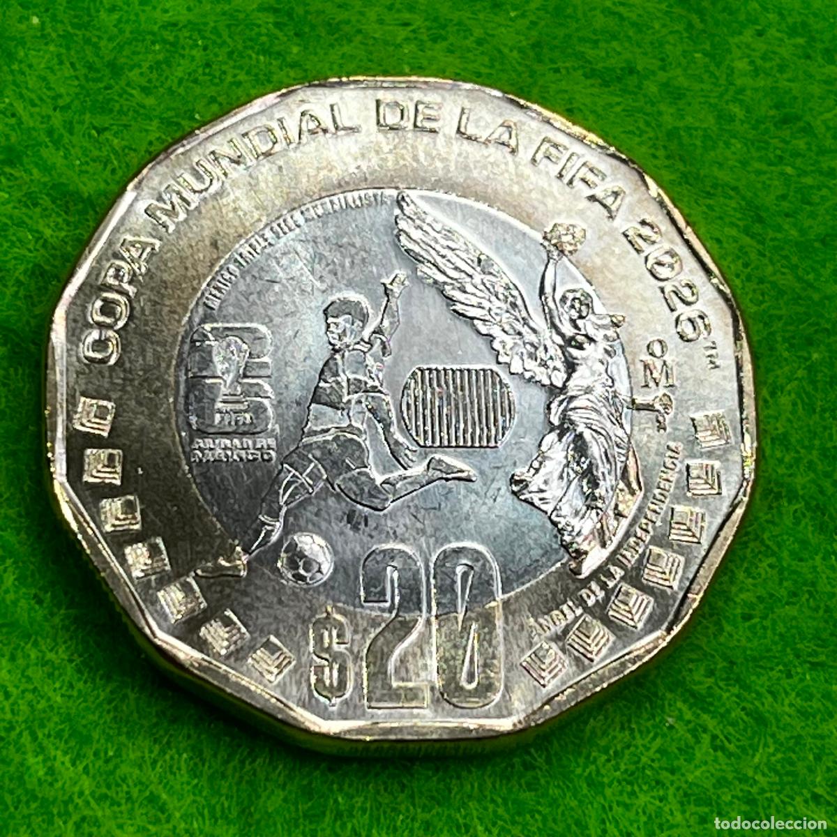 Monedas antiguas de Am&eacute;rica: M&eacute;xico 20 pesos bimet&aacute;lica Mundial futbol 2026, &Aacute;ngel de la Independencia, M&eacute;jico mo 17441
