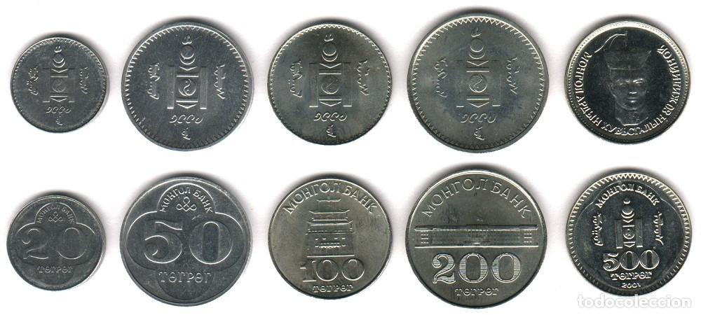 Monedas antiguas de Am&eacute;rica: 20,50,100 circuladas, 200,500 unc Mongolia 1994 serie de 5 monedas TUGRIK