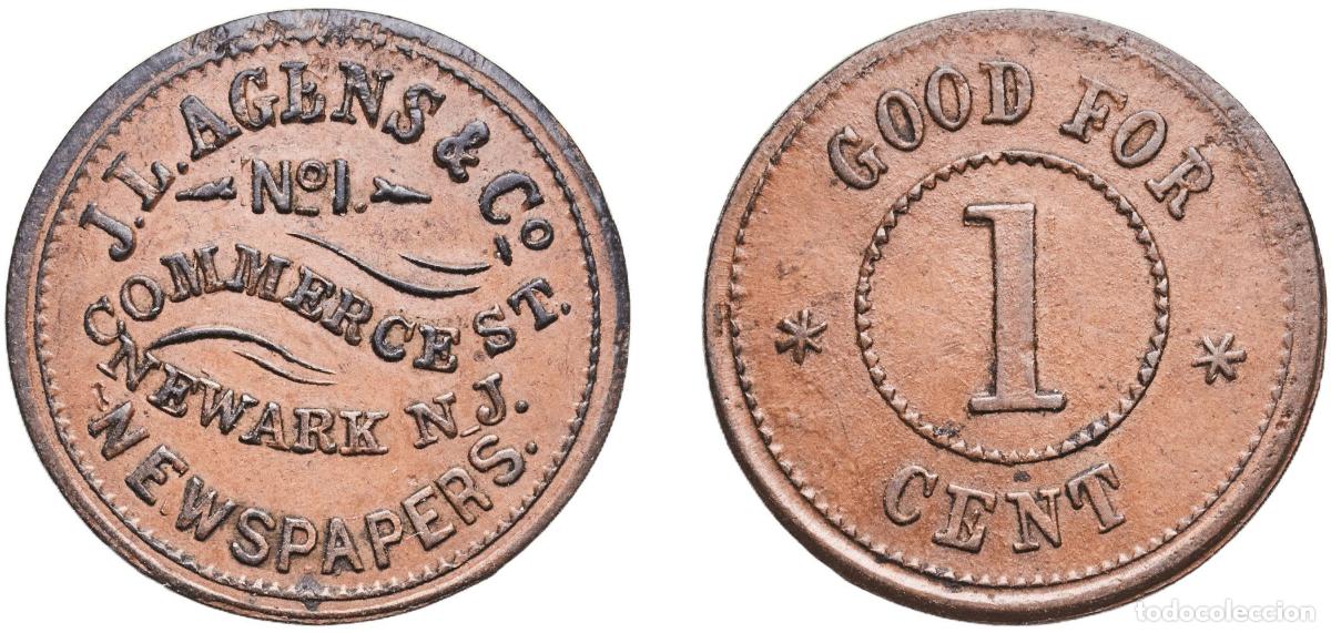Monedas antiguas de Am&eacute;rica: United States Federal republic ND Civil War Token - J.L. Agens & Co. Newspapers Copper 3.29g AU