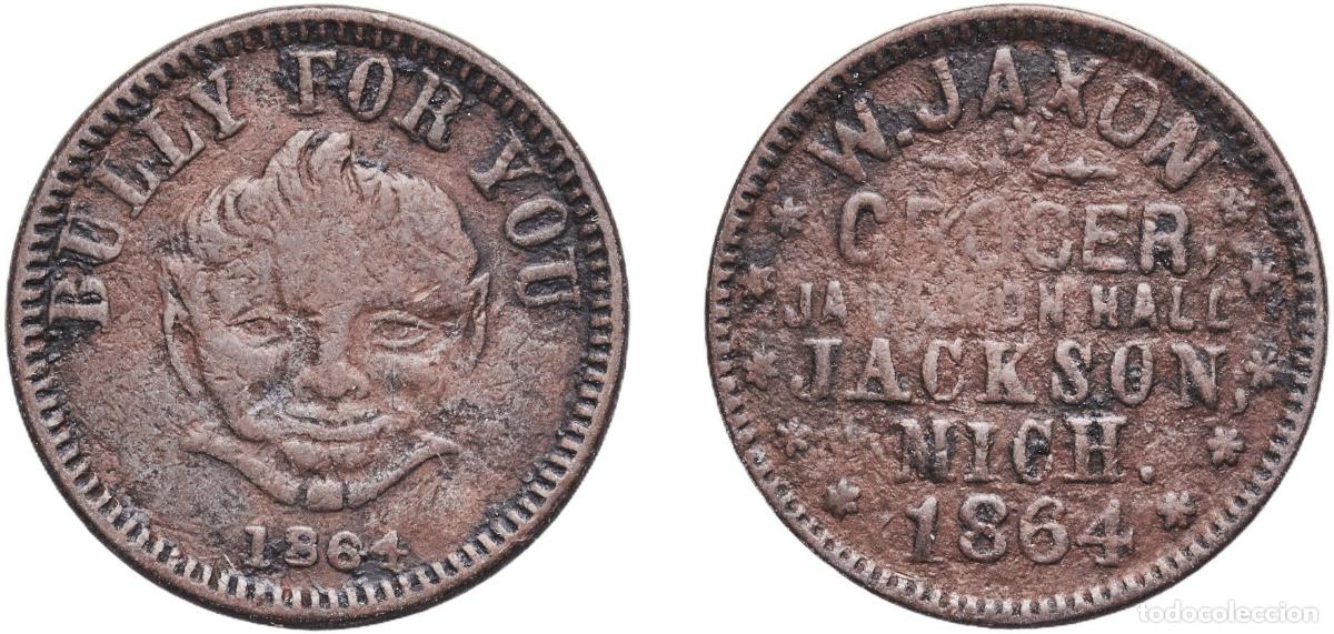 Monedas antiguas de Am&eacute;rica: United States Federal republic 1864 Civil War Token - W. Jaxon, Jackson, Michigan Copper 3.58g VF