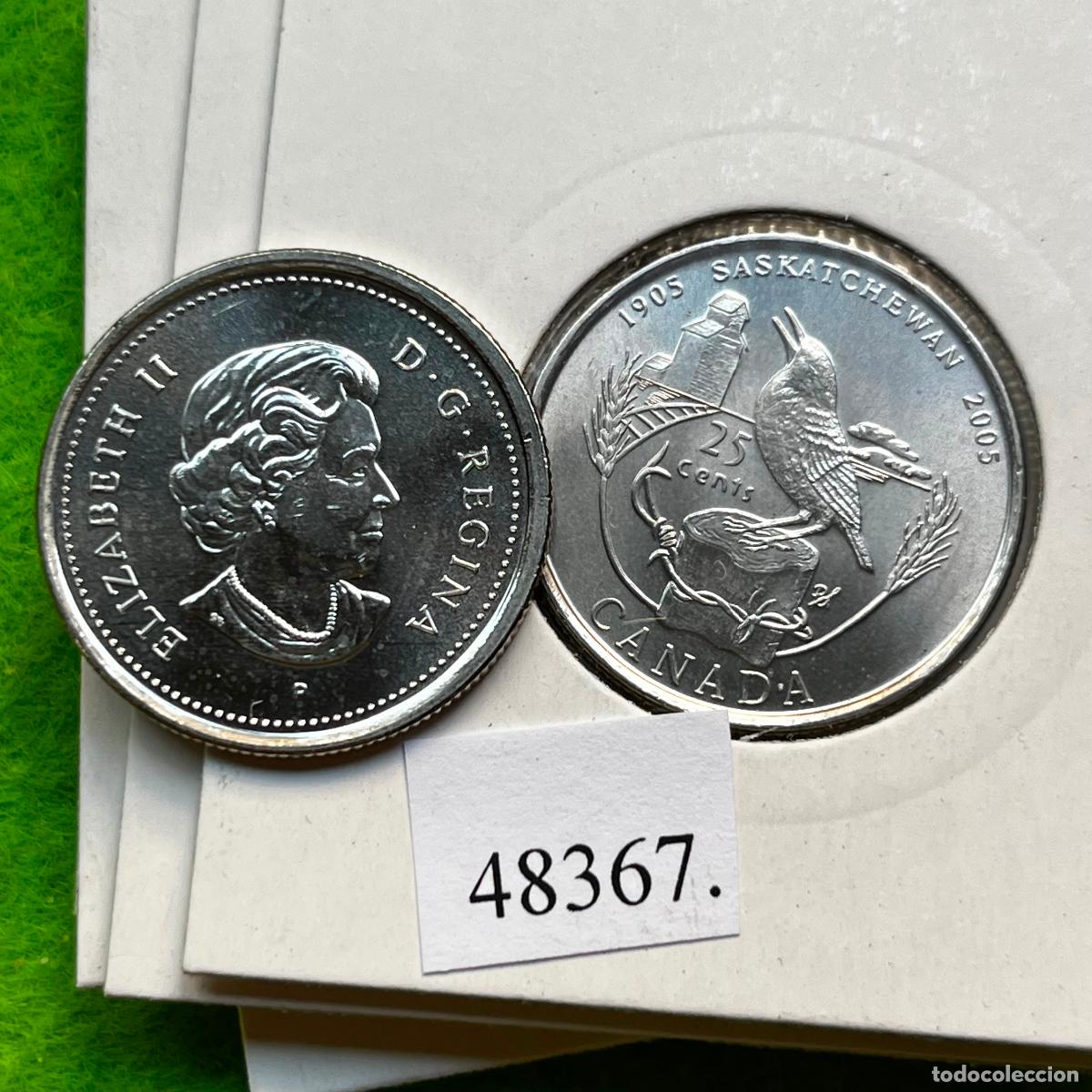 Monedas antiguas de Am&eacute;rica: Canada 25 c&eacute;ntimos 2005, 100&ordm; aniversario Saskatchewan, una moneda, 48367 2
