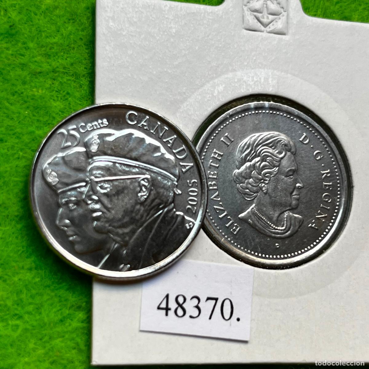Monedas antiguas de Am&eacute;rica: Canada 25 c&eacute;ntimos 2005, A&ntilde;o del Veterano, una moneda, 48370