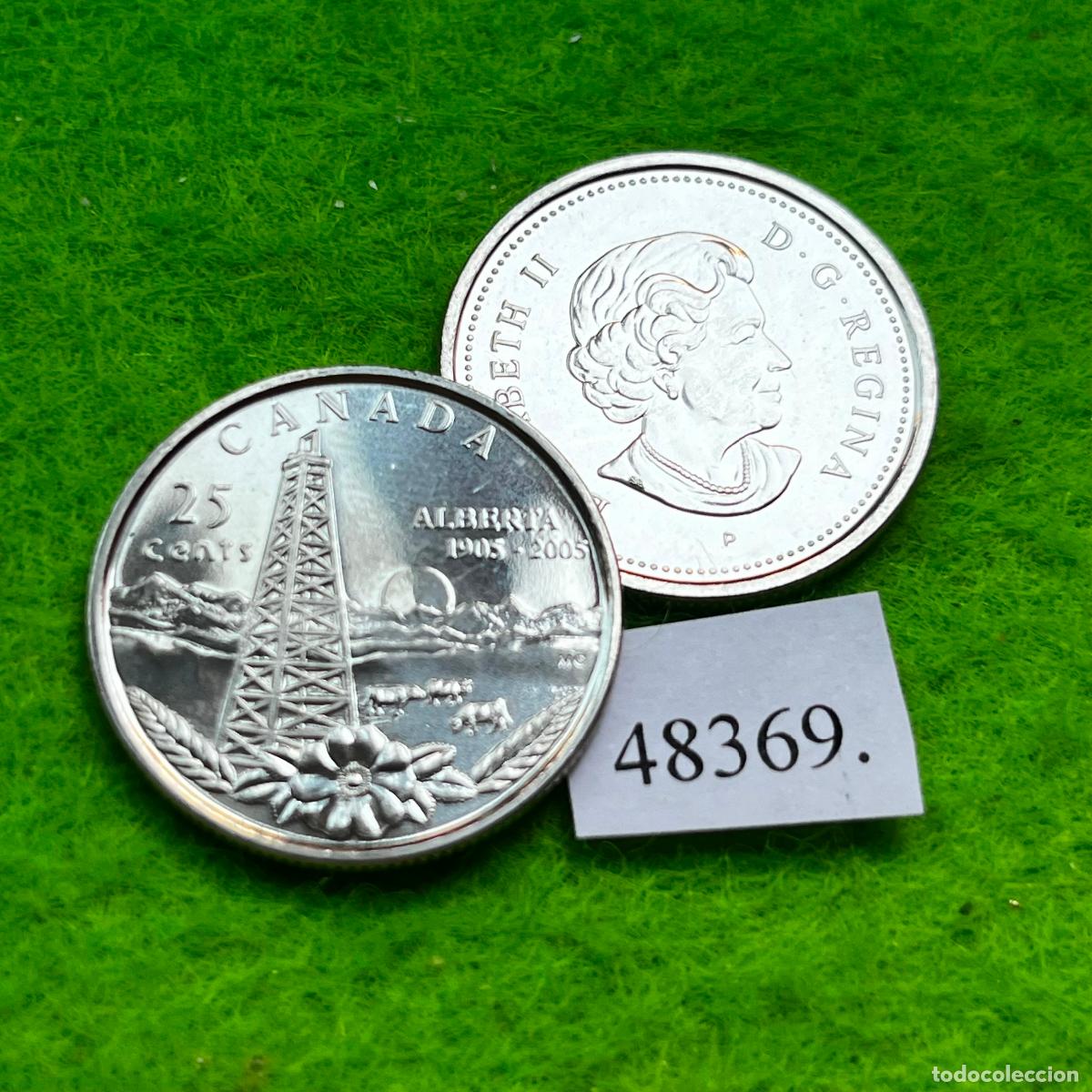 Monedas antiguas de Am&eacute;rica: Canada 25 c&eacute;ntimos 2005, 100&ordm; aniversario Alberta, una moneda, 48369