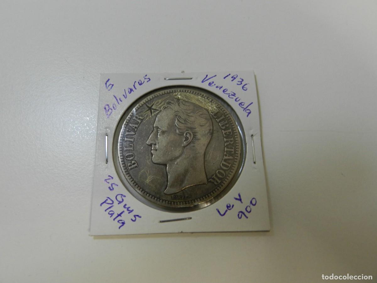 Monedas antiguas de Am&eacute;rica: Moneda 5 bol&iacute;vares Venezuela 1936 plata