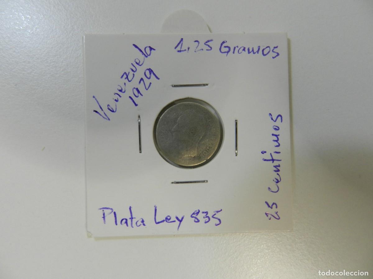 Monedas antiguas de Am&eacute;rica: Moneda 25 c&eacute;ntimos Venezuela 1929 plata