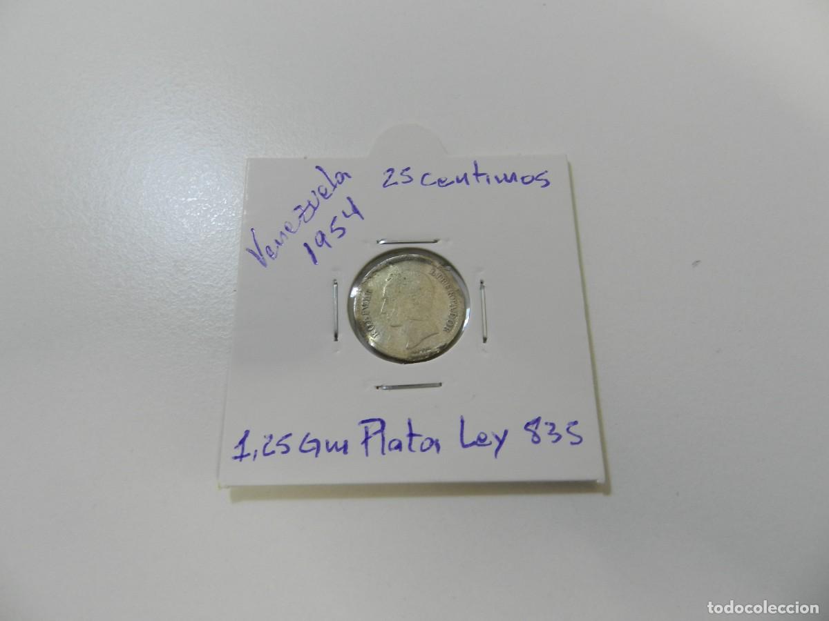 Monedas antiguas de Am&eacute;rica: Moneda 25 c&eacute;ntimos Venezuela 1954 plata