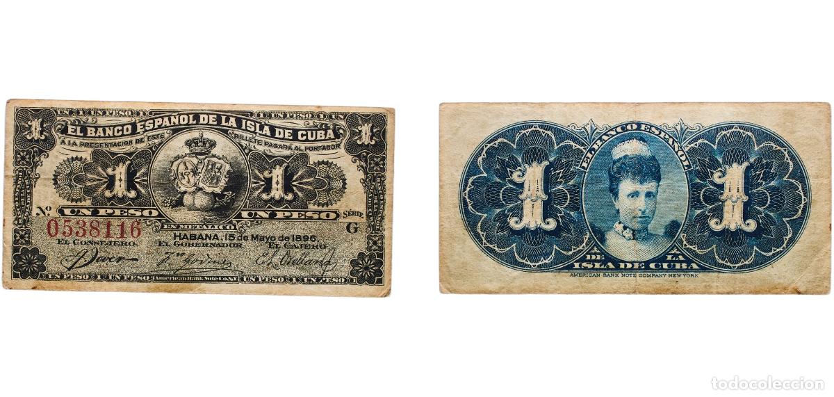 Monedas antiguas de Am&eacute;rica: Cuba Spanish colony 1896 1 Peso Paper VF P 47a