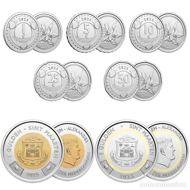 Monedas antiguas de Am&eacute;rica: ISLA DE SAN MARTIN serie 7 valores NUEVO GULDEN S/C San Martens