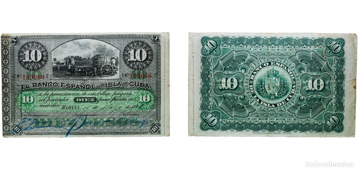 Monedas antiguas de Am&eacute;rica: Cuba Spanish colony 1896 10 Pesos Paper XF P 49