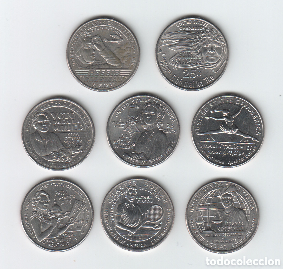 Monedas antiguas de Am&eacute;rica: Lote 8 monedas 1/4 d&oacute;lar EEUU Mujeres americanas