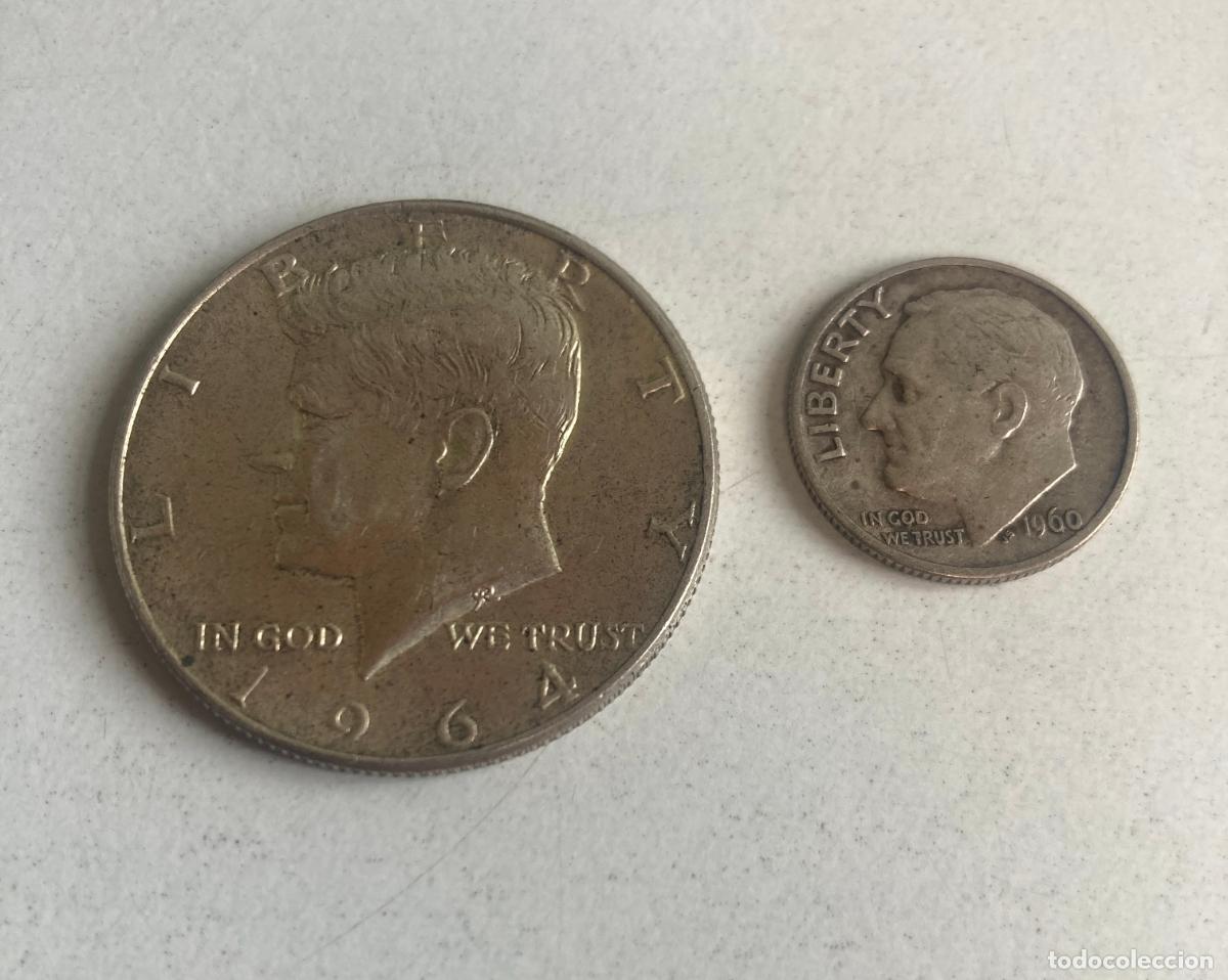 Monedas antiguas de Am&eacute;rica: DOS MONEDAS DE PLATA ESTADOUNIDENSES, A&Ntilde;OS 1960 Y 1964
