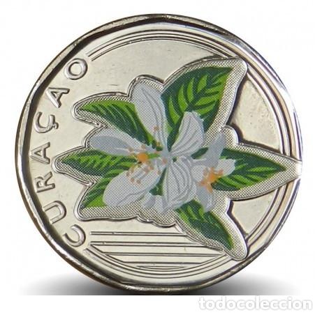 Monedas antiguas de Am&eacute;rica: CURACAO 50 cents 2025 color - flores de azahar (Citrus sinensis)