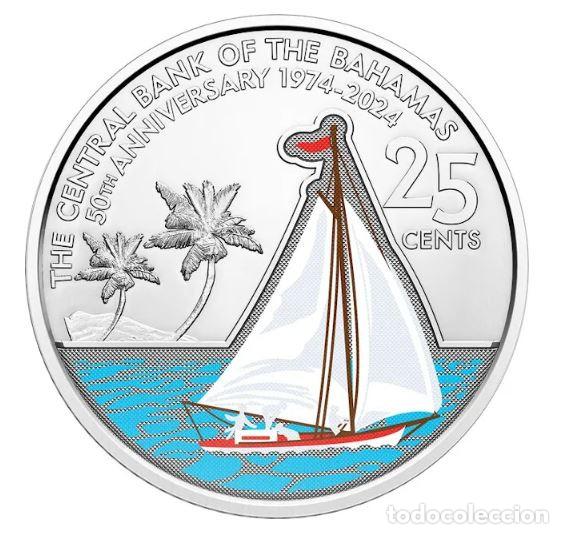 Monedas antiguas de Am&eacute;rica: BAHAMAS 25 cents 2024 - multicolor - Yate y Palmeras