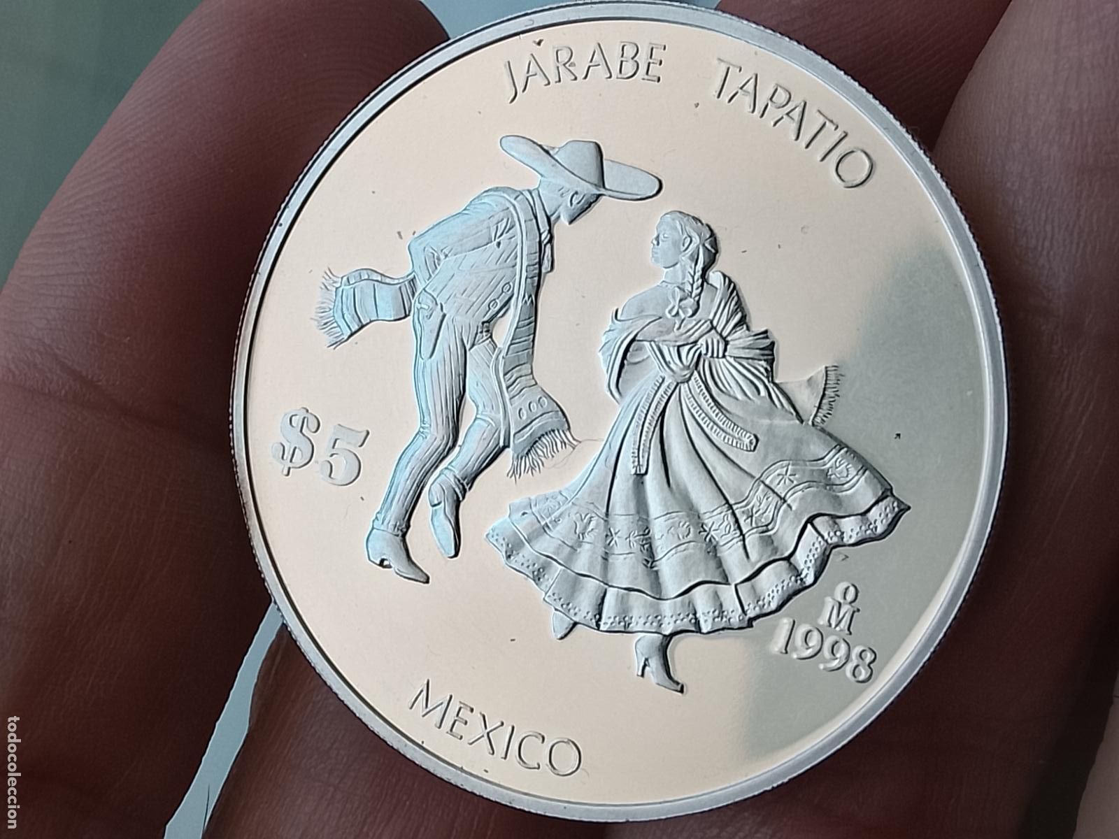 Monedas antiguas de Am&eacute;rica: M&Eacute;XICO 5 PESOS 1997 3&ordf; SERIE IBEROAMERICANA Dos Mundos. DANZAS JARABE TAPATIO, PLATA