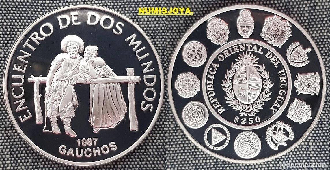 Monedas antiguas de Am&eacute;rica: URUGUAY 1997. 250 PESOS PLATA PROOF 3&ordf; SERIE IBEROAMERICANA &rdquo;GAUCHOS&rdquo;. KM 144. Peso 27 gr.