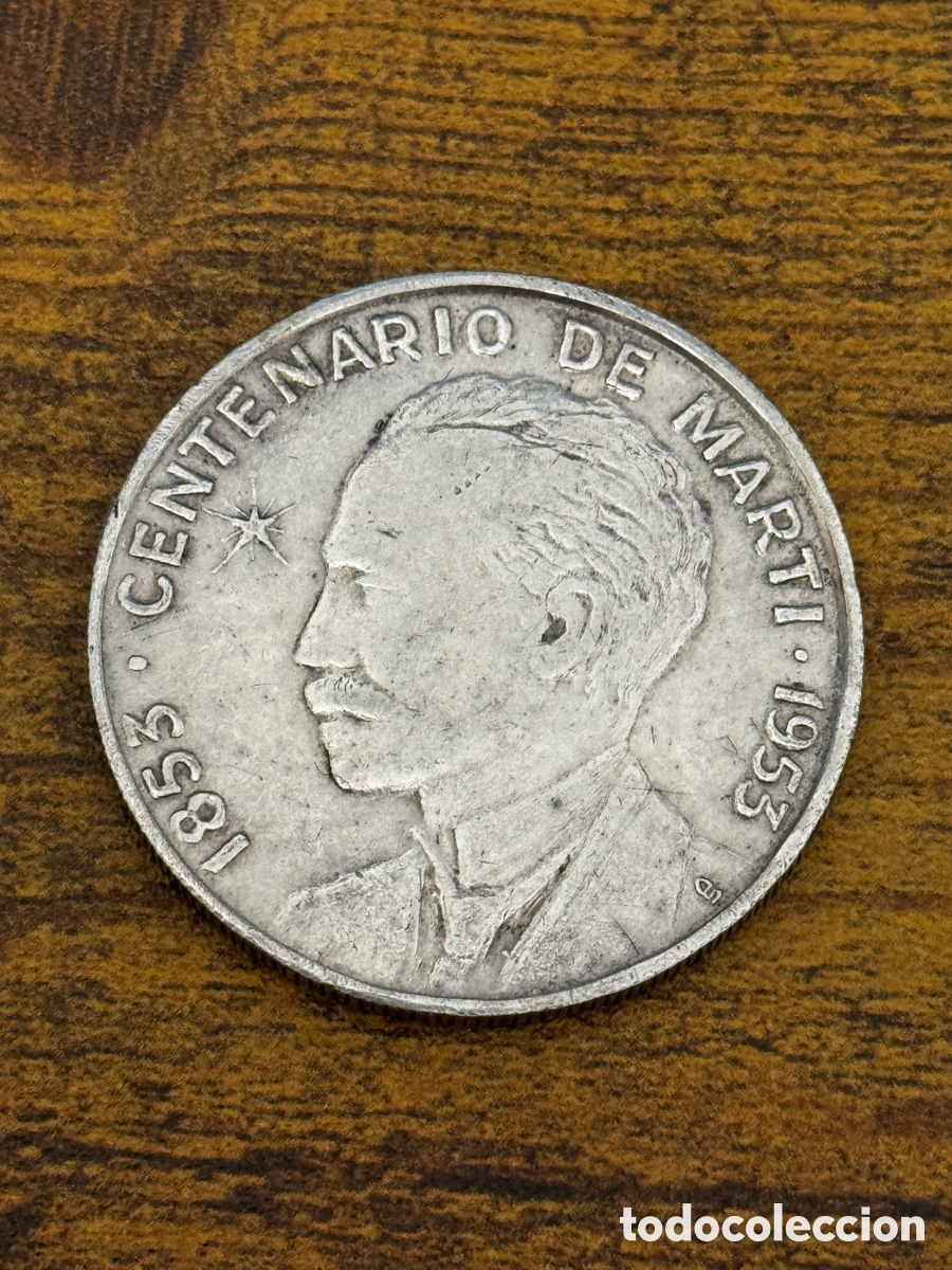 Monedas antiguas de Am&eacute;rica: 1 peso 1953 Cuba. Centenario Jose Marti. Plata. Circulado
