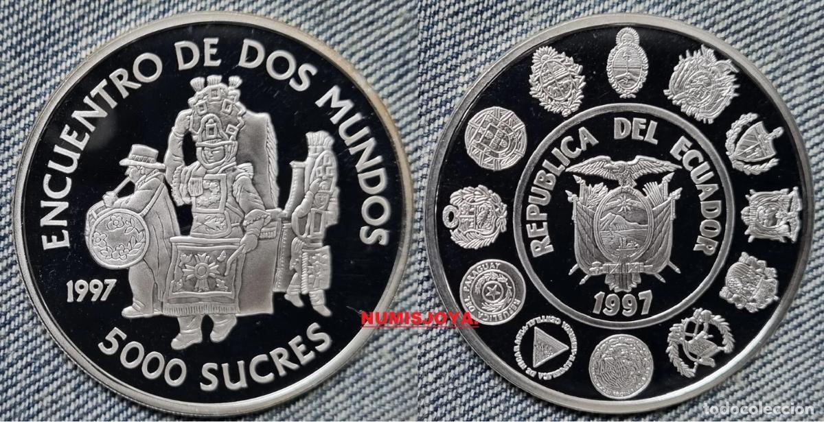 Monedas antiguas de Am&eacute;rica: ECUADOR. 5000 SUCRES PLATA PROOF a&ntilde;o 1997 3&ordf; SERIE IBEROAMERICANA DOS MUNDOS. TRAJES TIPICOS.