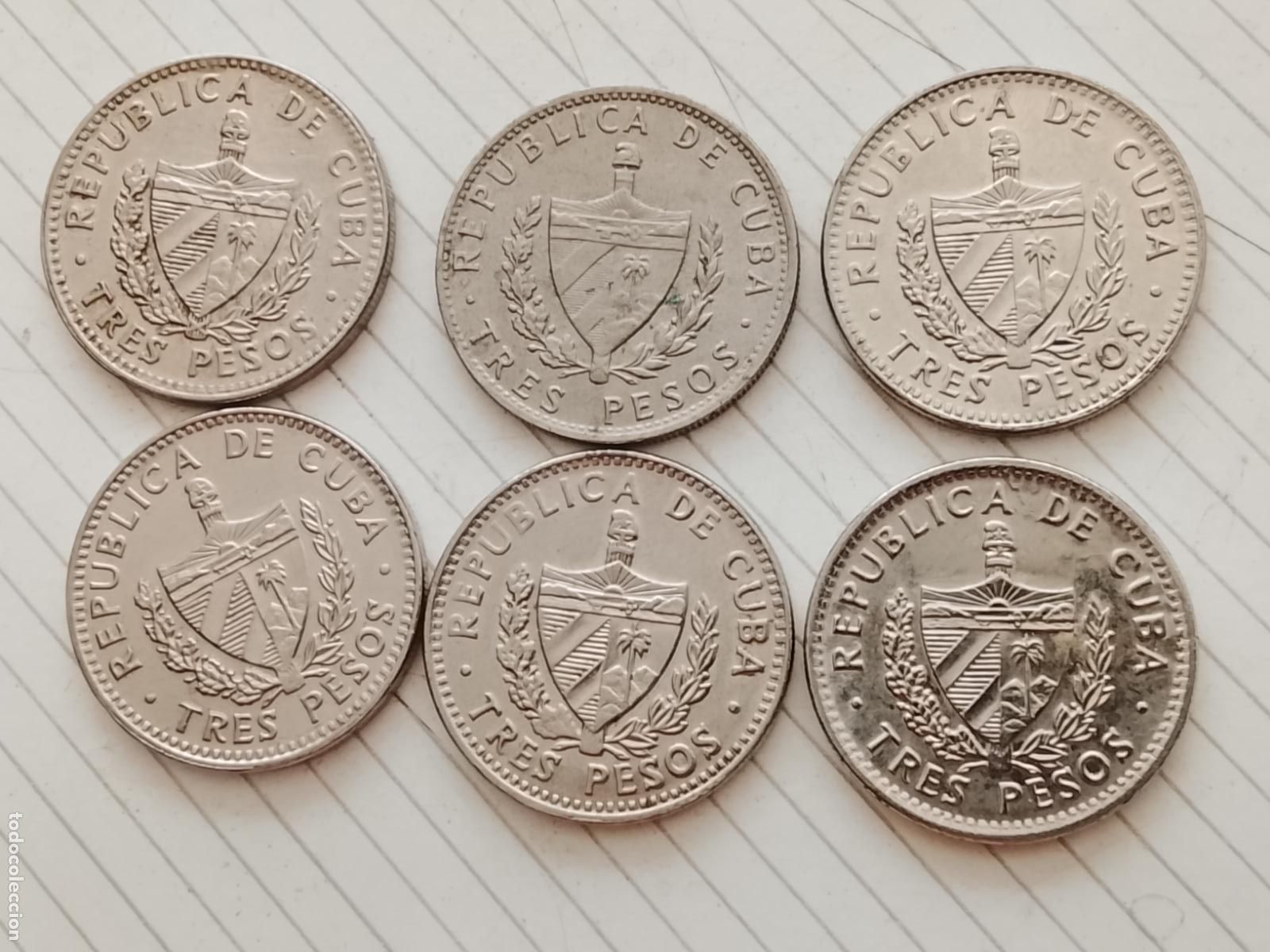 Monedas antiguas de Am&eacute;rica: Cuba: 6 monedas de 3 pesos. CHE GUEVARA