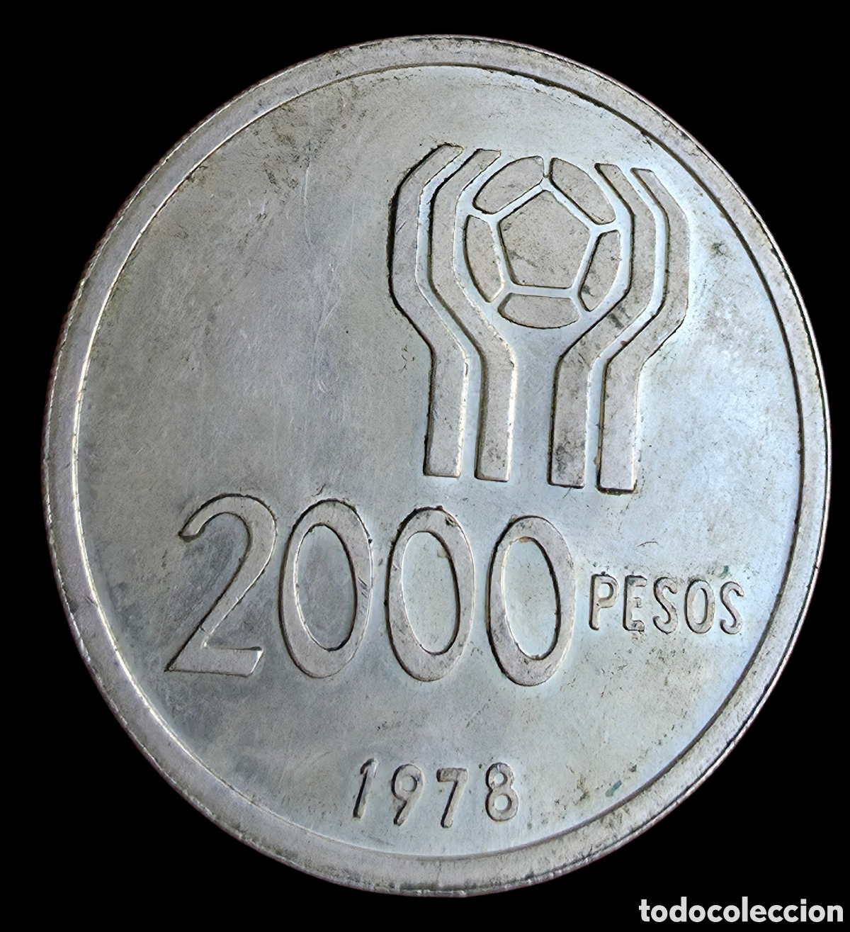 Monedas antiguas de Am&eacute;rica: Moneda de plata de 2000 pesos de Argentina 1878 mundial futbol