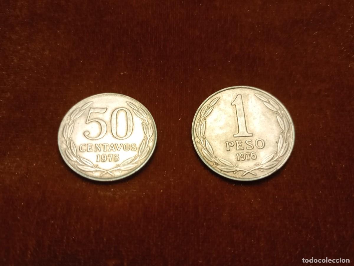 Monedas antiguas de Am&eacute;rica: Chile, monedas 50 centavos y un peso, 1975 y 1976