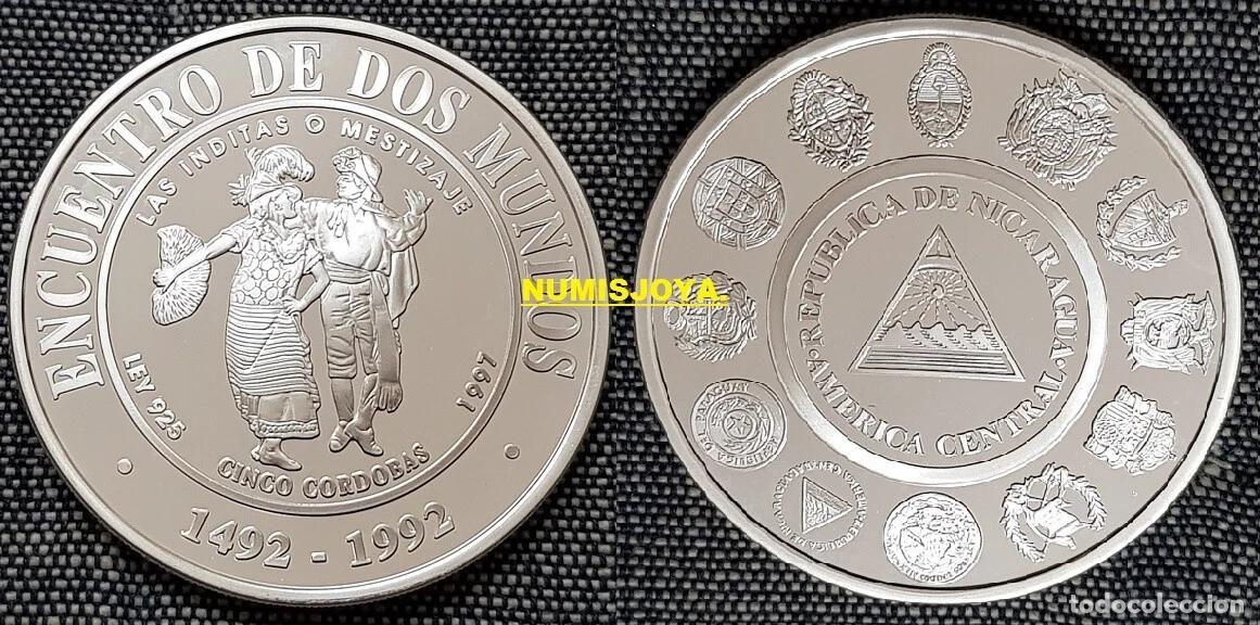 Monedas antiguas de Am&eacute;rica: NICARAGUA 1997. 5 C&oacute;rdobas Plata 3&ordf; SERIE IBEROAMERICANA DOS MUNDOS. LAS INDITAS MESTIZAJE. KM 96-