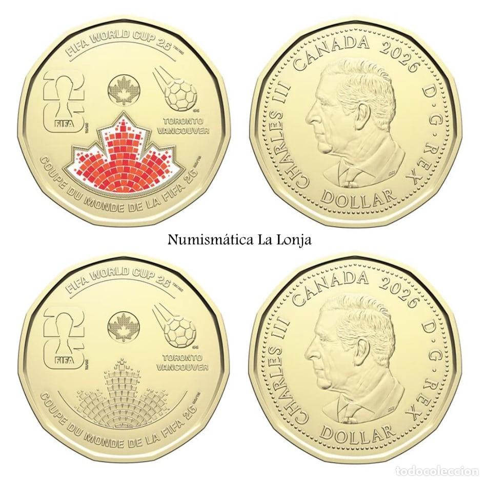 Monedas antiguas de Am&eacute;rica: Canad&aacute; Set 2 monedas 1 D&oacute;lar Copa Mundial de la FIFA 2026 Km Nuevo Sc Unc