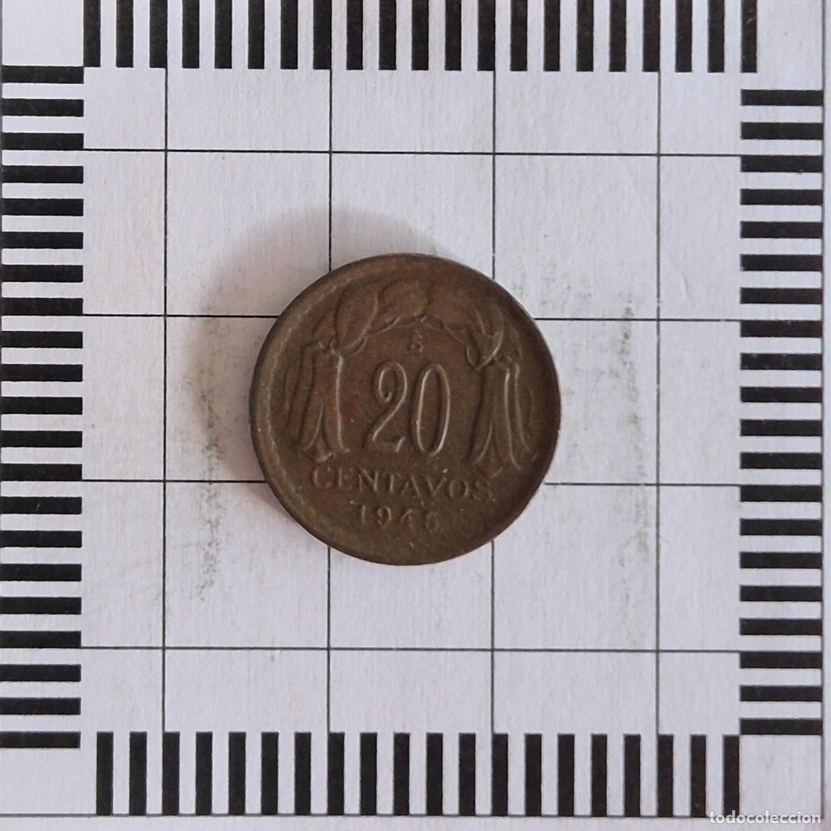 Monedas antiguas de Am&eacute;rica: 20 CENTAVOS , CHILE. 1945. (KM#177). - Foto 2