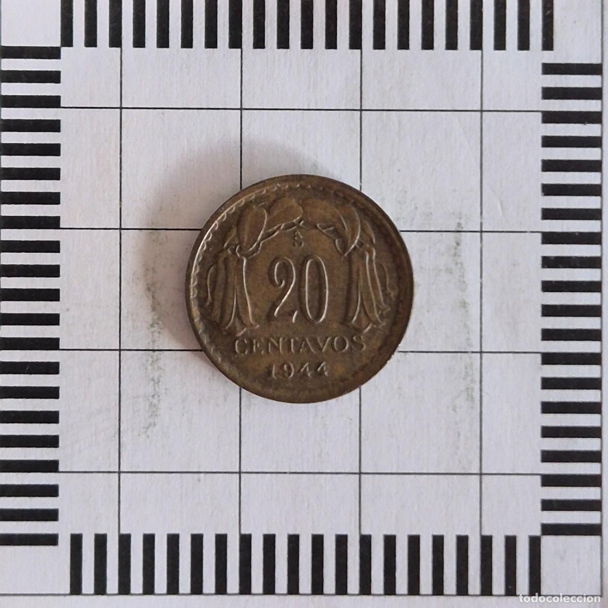Monedas antiguas de Am&eacute;rica: 20 CENTAVOS , CHILE. 1944. (KM#177). - Foto 2