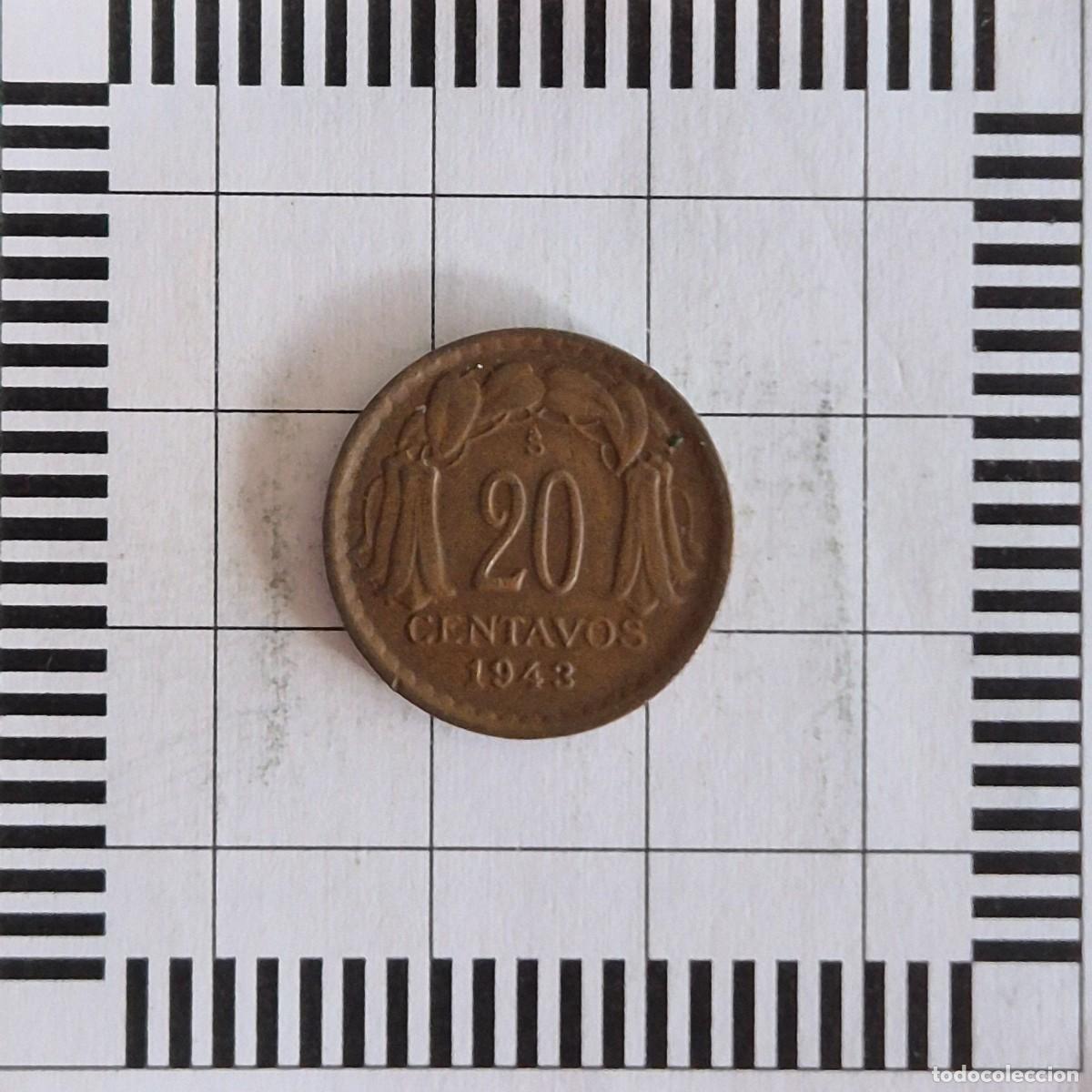 Monedas antiguas de Am&eacute;rica: 20 CENTAVOS , CHILE. 1943. (KM#177). - Foto 2