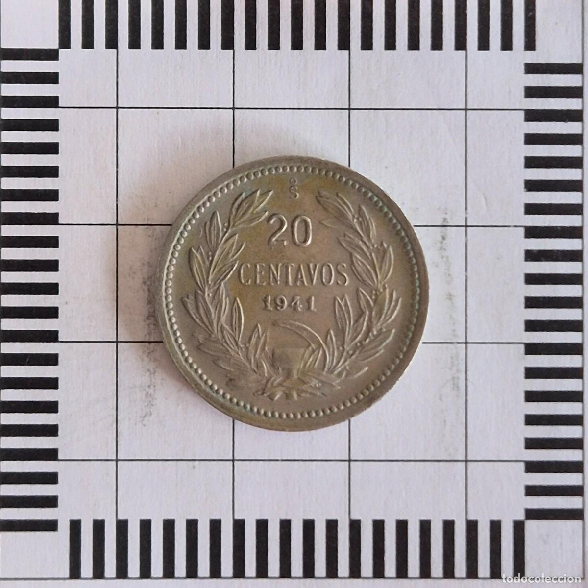 Monedas antiguas de Am&eacute;rica: 20 CENTAVOS , CHILE. 1941. (KM#167.3). - Foto 2