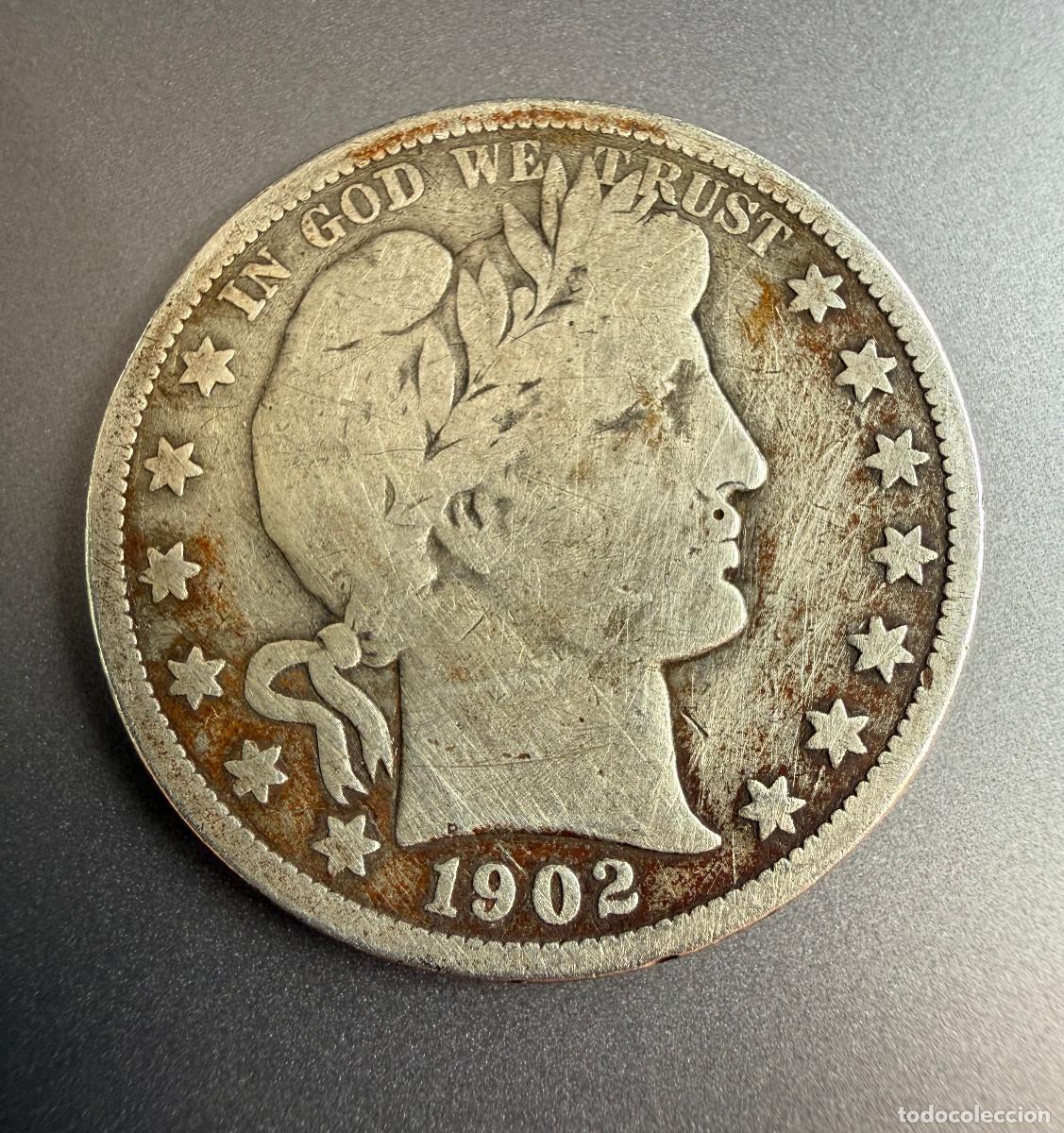 Monedas antiguas de Am&eacute;rica: 1/2 D&oacute;lar 1902 Barber Half Dollar &ndash; Plata &ndash; USA