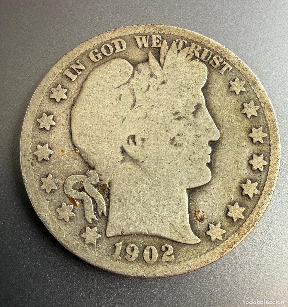 Monedas antiguas de Am&eacute;rica: 1/2 D&oacute;lar 1902-S Barber Half Dollar San Francisco &ndash; Plata &ndash; USA