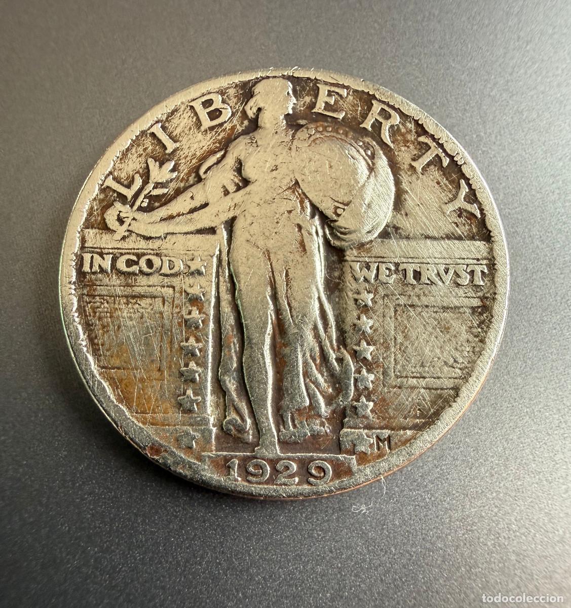 Monedas antiguas de Am&eacute;rica: 1/4 D&oacute;lar 1929 Standing Liberty &ndash; Plata &ndash; USA
