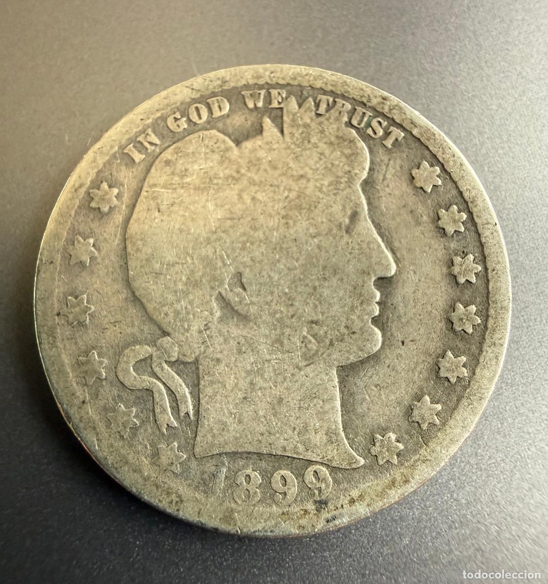 Monedas antiguas de Am&eacute;rica: 1/4 D&oacute;lar 1899‑O Barber Quarter Plata USA New Orleans
