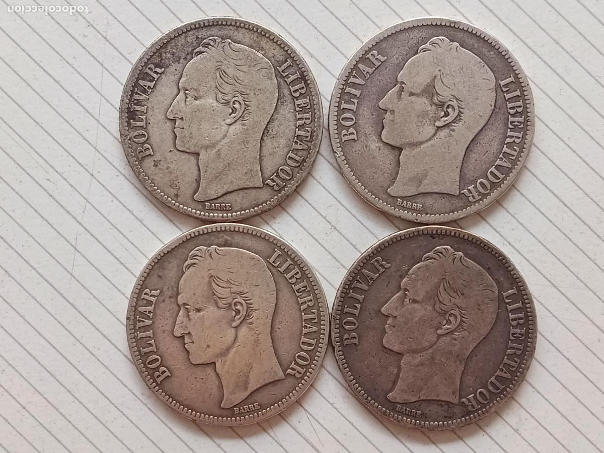Monedas antiguas de Am&eacute;rica: Venezuela: 4 monedas de bol&iacute;var fuerte de plata, 5 bol&iacute;vares
