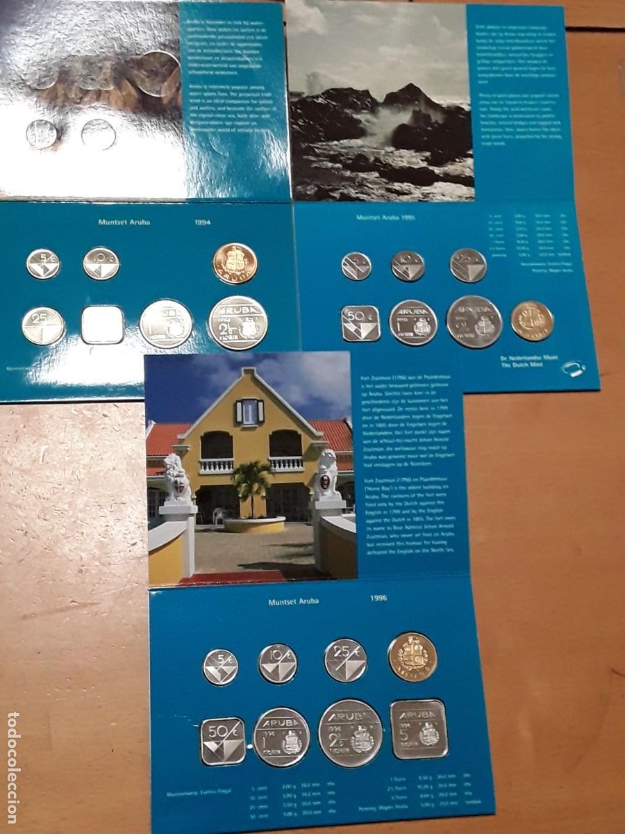 Monedas antiguas de Am&eacute;rica: ARUBA - LOTE CARTERAS OFICIALES A&Ntilde;O 1994 + 1995 + 1996. SIN CIRCULAR.
